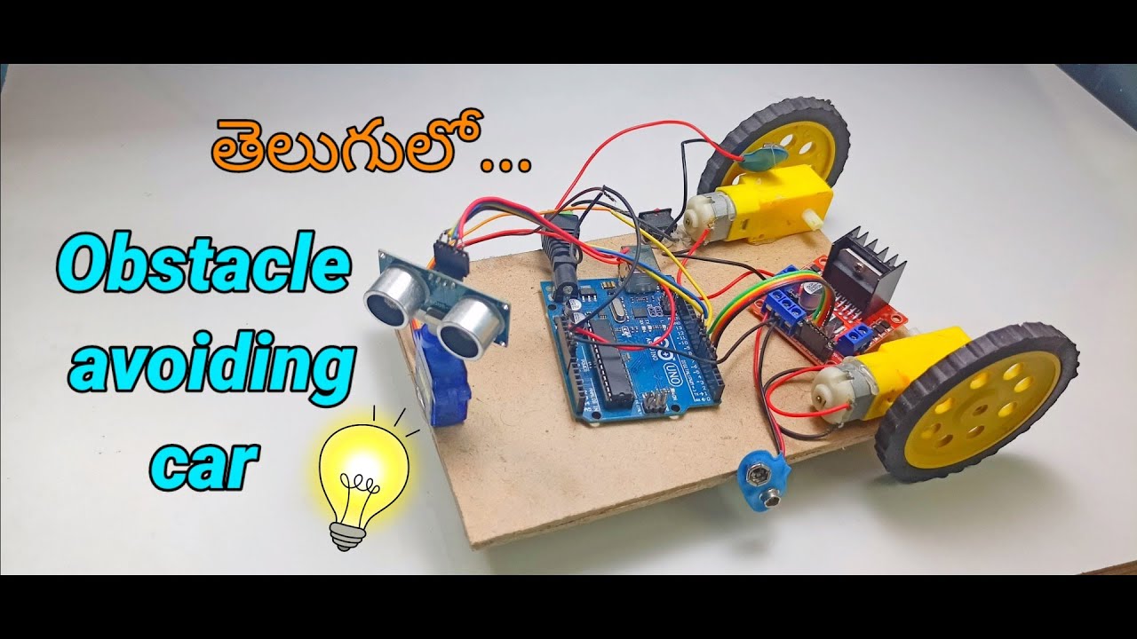 How to make a obstacle avoiding car in telugu ll object avoiding obstacle car
