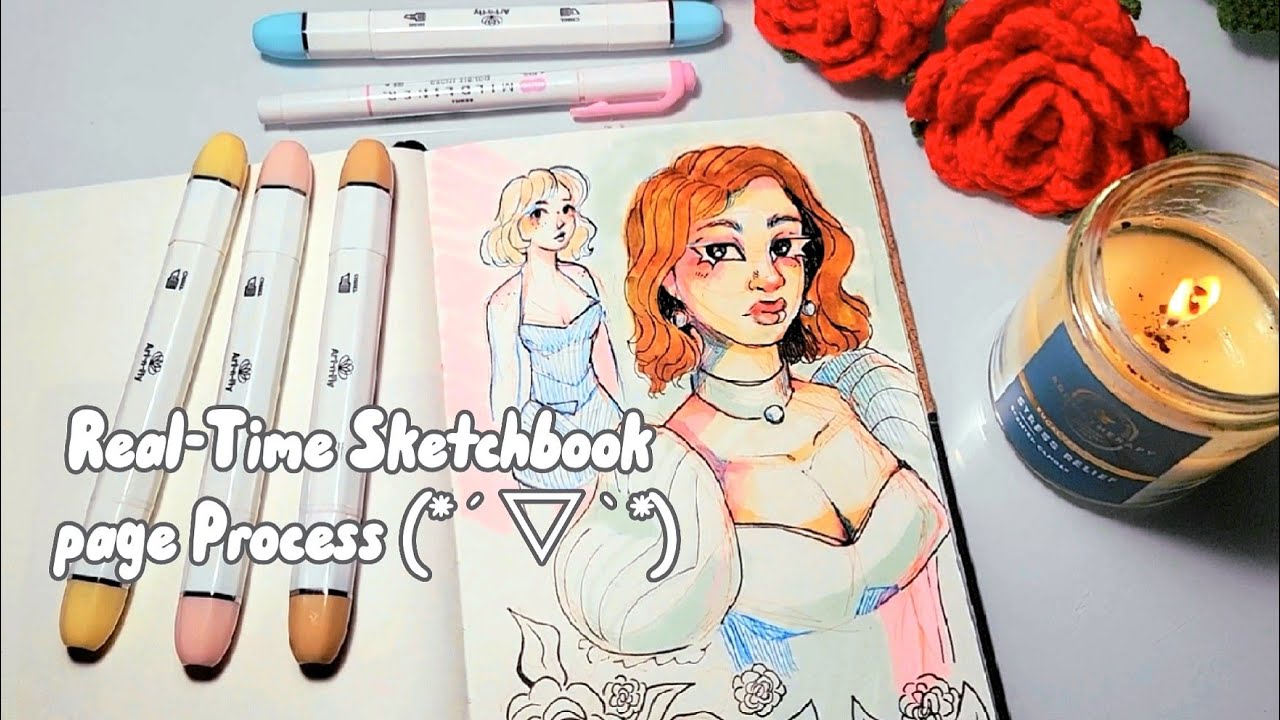 Drawing In Real Time ! - Character Sketch - Sketchbook Spread - ASMR