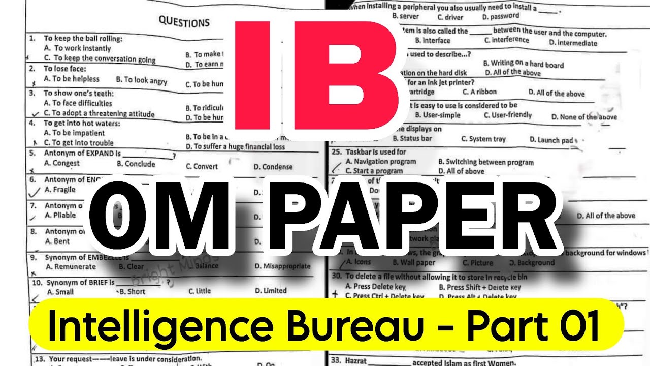 IB OM Paper mcqs Part 01 | 2024 | Intelligence Bureau OM test preparation | OM 07 | OM 11 |