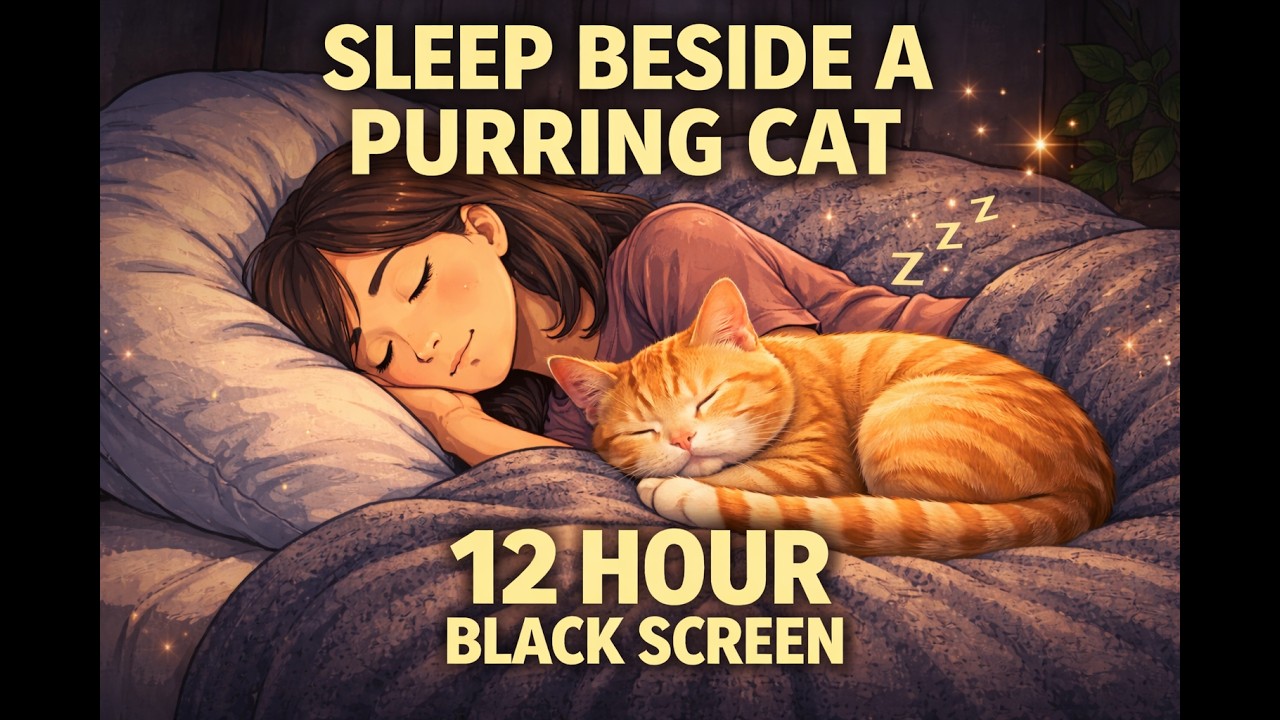 💤🐈Sleep Beside a Purring Cat 🐱 | 12 Hours of Gentle Cat Purring • Black Screen Sleep Sound  💤