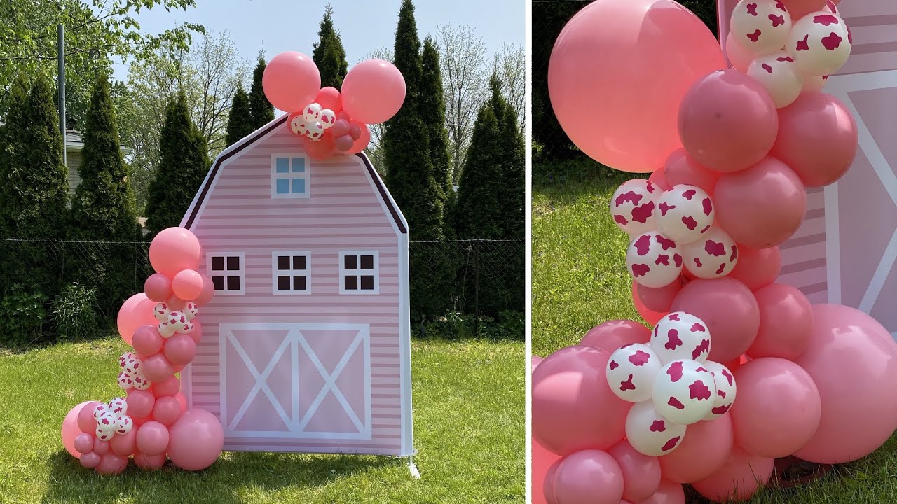 Pink Barn Backdrop | Custom Cow Print Balloons