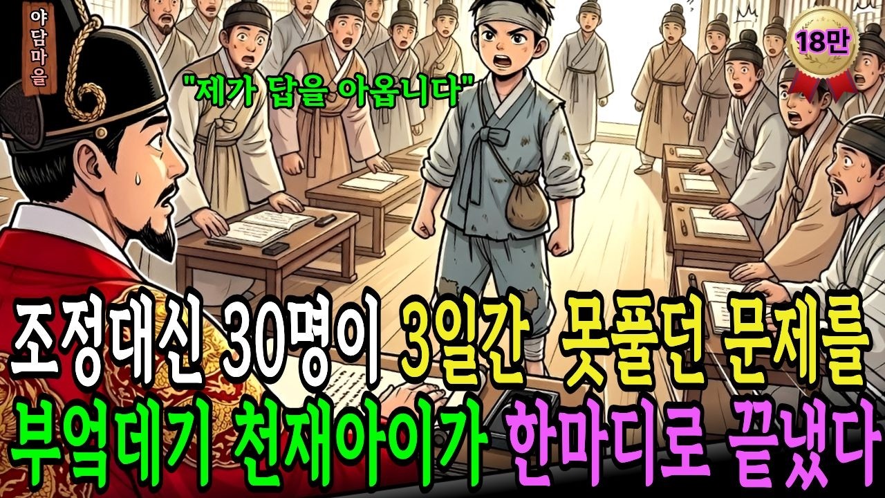 조정 대신 30명이 3일간 못 풀던 문제, 부엌데기 천재아이가 한마디로 끝냈다 |야담|옛날이야기|민담|전설|야사|조선시대