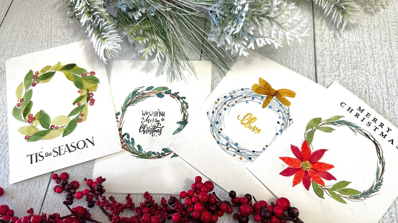 Watercolor Wreaths Part 1 - Simple Easy Designs for Christmas Cards