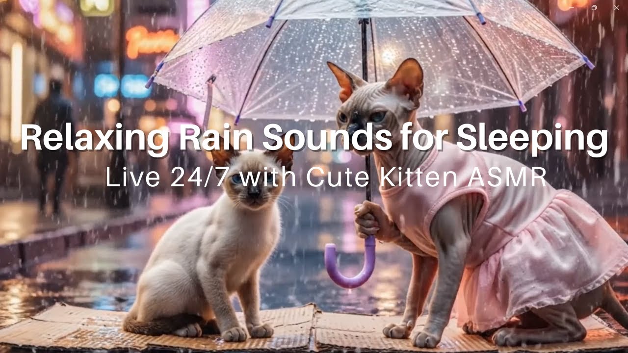 Relaxing Rain Sounds for Sleeping Live with Cute Kitten ASMR