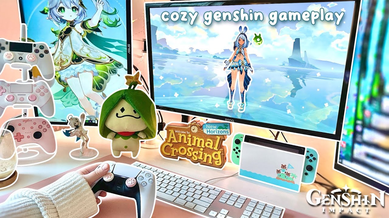 playing genshin on an aesthetic pc setup | genshin ambience/music to study   (Dirge of Bilqis Quest)