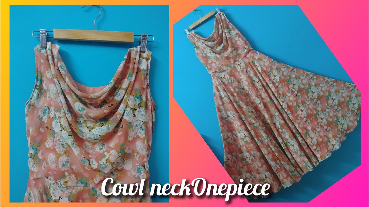 #latest Cowl neck Onepiece with Full Umbrella Cutting and Stitching #onepiece From sari#onepiece