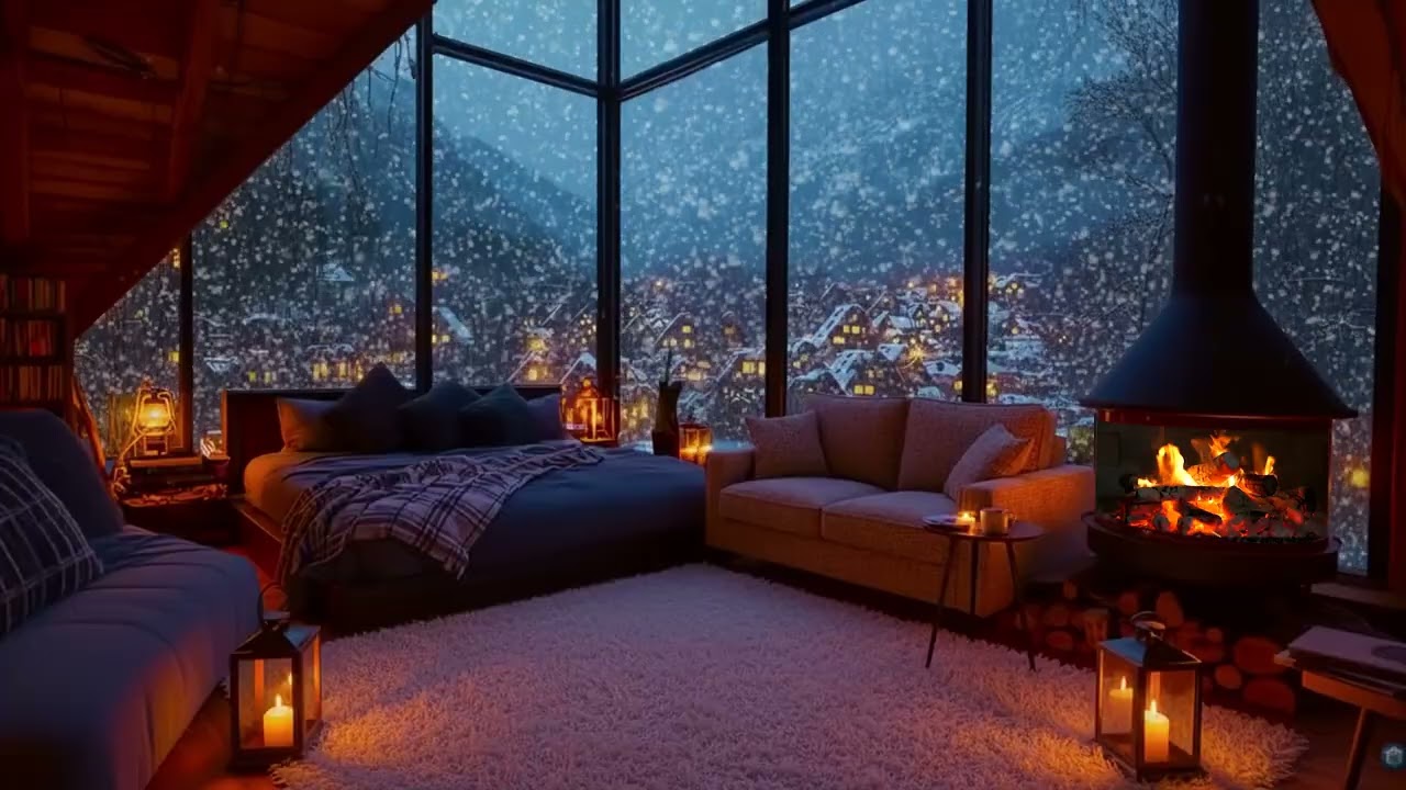 Remote Snowy Cabin in Deep Winter ❄️ Warm Fireplace Sounds for Sleep and Relaxation