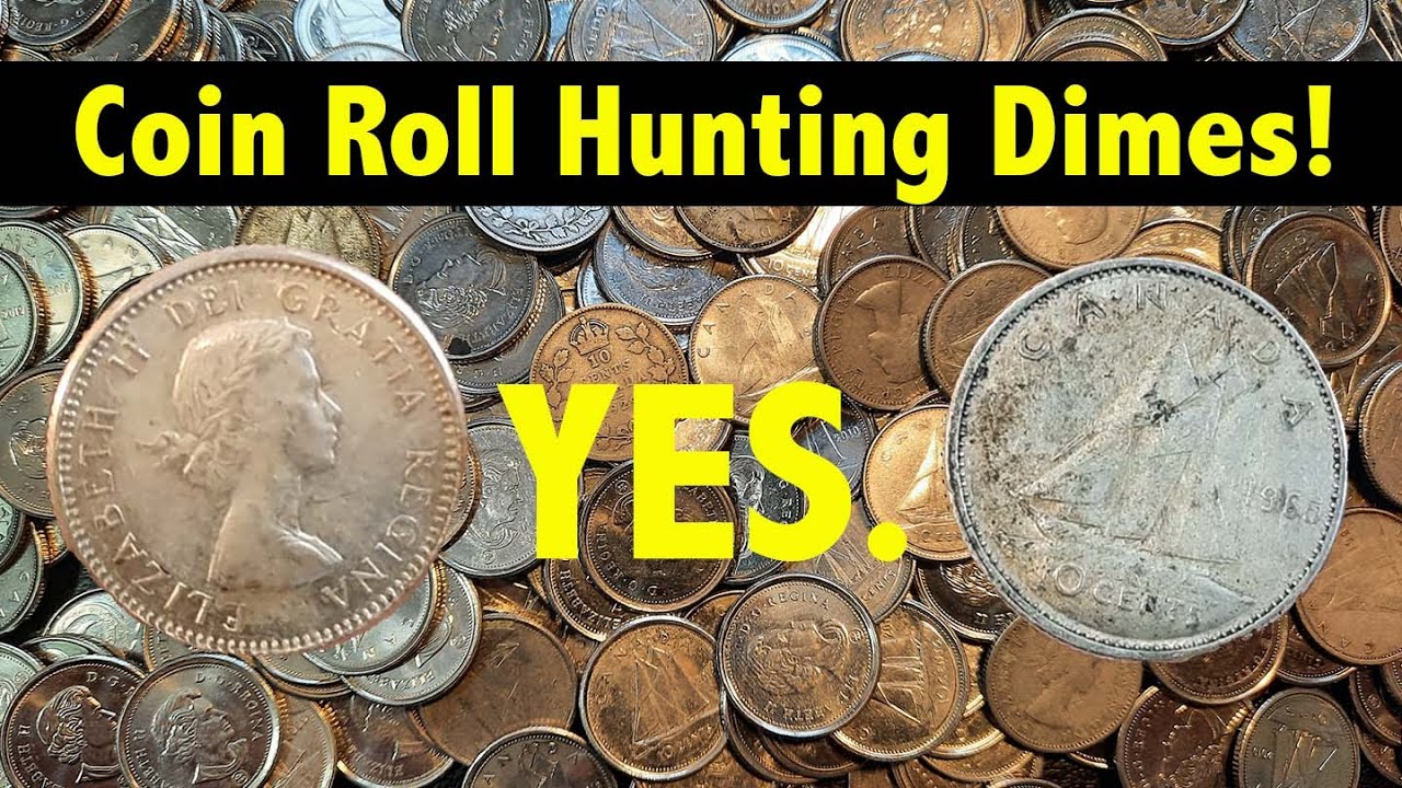 Can you find SILVER in Canadian Coin rolls?! Coin Roll Hunting Dimes!