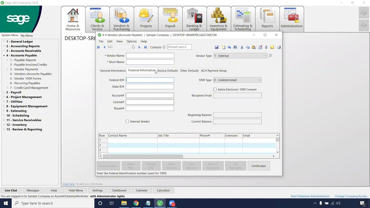 Accounts Payable: How To Enter A New Vendor in Sage 100 Contractor