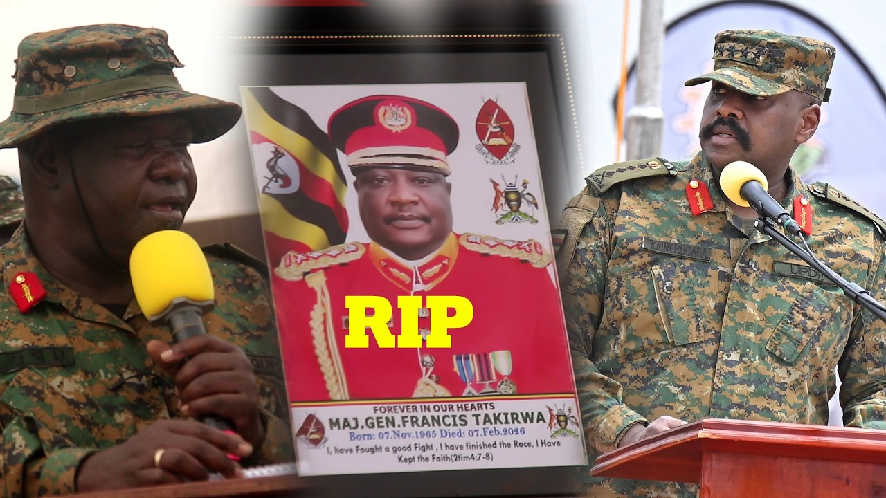 Deputy CDF Lt.Gen.Sam Okiding read Gen Muhoozi's message at Maj Gen Takirwa's burial.