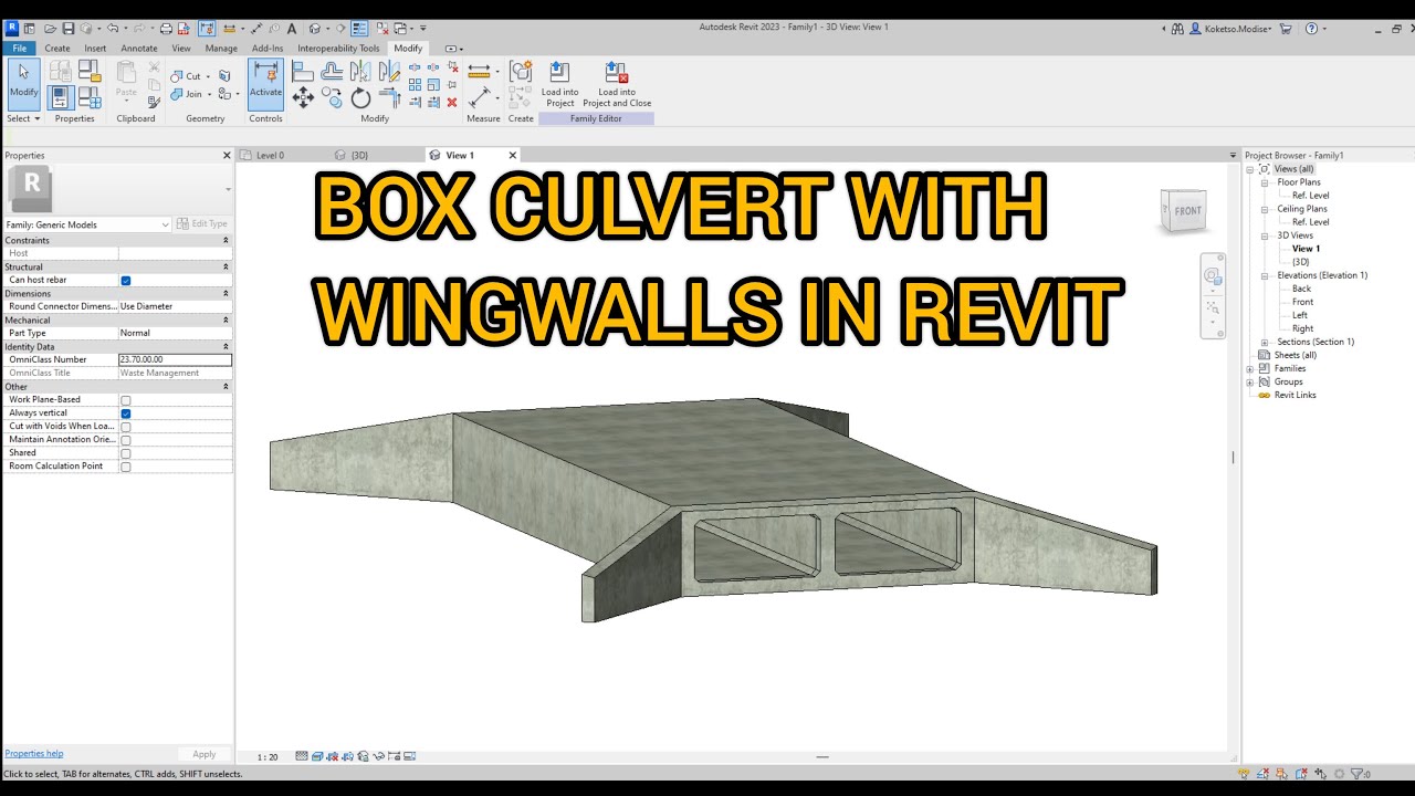 Box Culvert with Wing Walls in Revit.