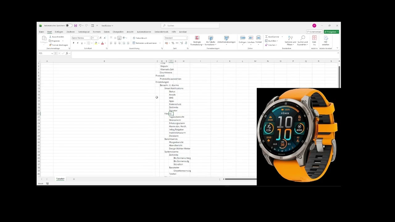 Garmin Fenix 8 Menu Diagramm