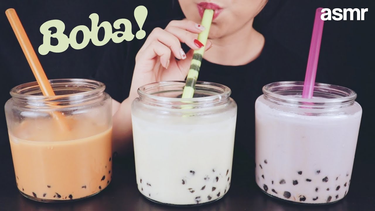 ASMR - Boba (Bubble Tea) - Thai Tea, Jasmine Green Milk Tea, Taro Milk Tea | Mukbang 먹방 | No Whisper