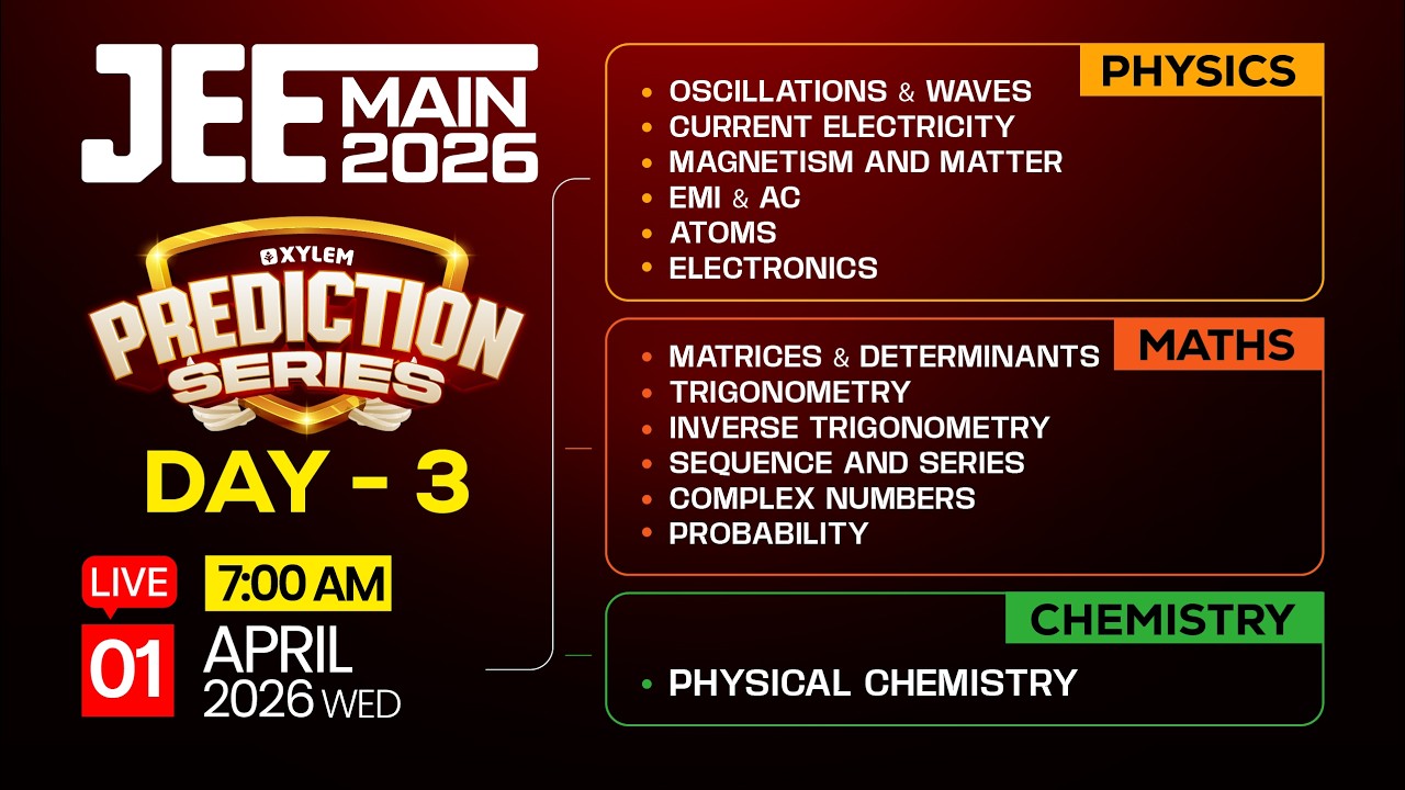 Target JEE 2026: Physics, Chemistry, Maths | Prediction Series - Day 3 | Xylem JEEnius