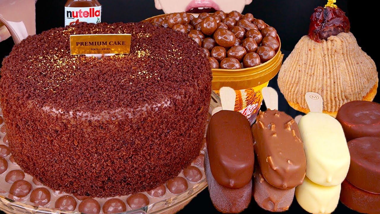 ASMR MALTESERS CHOCOLATE MILK MAGNUM ICE CREAM CAKE NUTELLA DESSERT MUKBANG먹방チョコレート 咀嚼音EATING SOUNDS