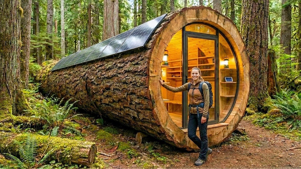 Living Inside an 80-Foot Fallen Tree Log With Heated Bed and Pantry
