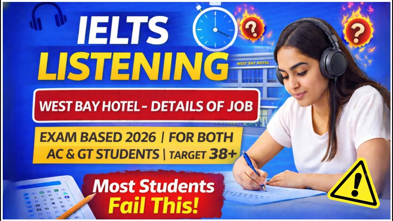 IELTS Listening Test 2026 | West Bay Hotel Job Details | AC & GT