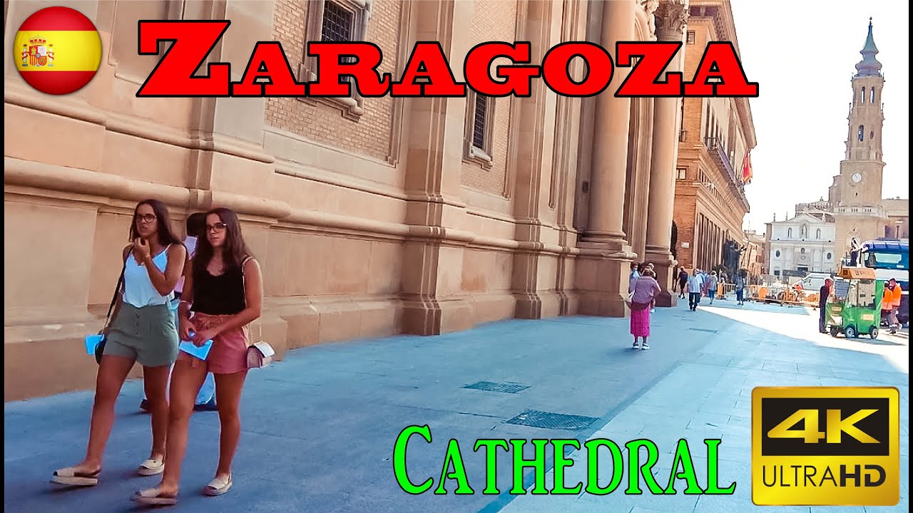 Zaragoza, Spain, Basilica de Nuestra Señora del Pilar- 4k - walking tour - with historical Subtitles