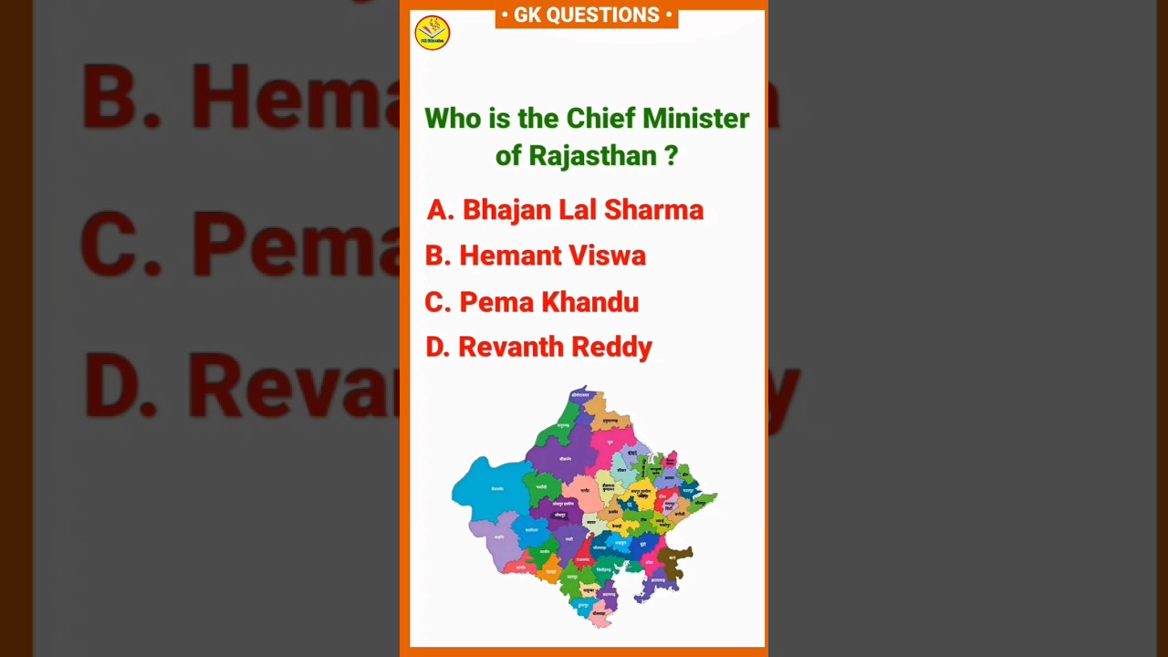 Chief Minister Of Rajasthan | PM Education #pmeducation #gkquestion #shorts