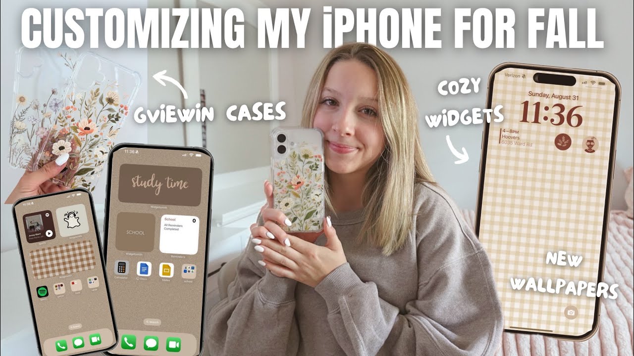 CUSTOMIZE MY iPHONE FOR FALL WITH ME🍂 iphone tour, cozy wallpapers, new widgets + cute GVIEWIN CASES