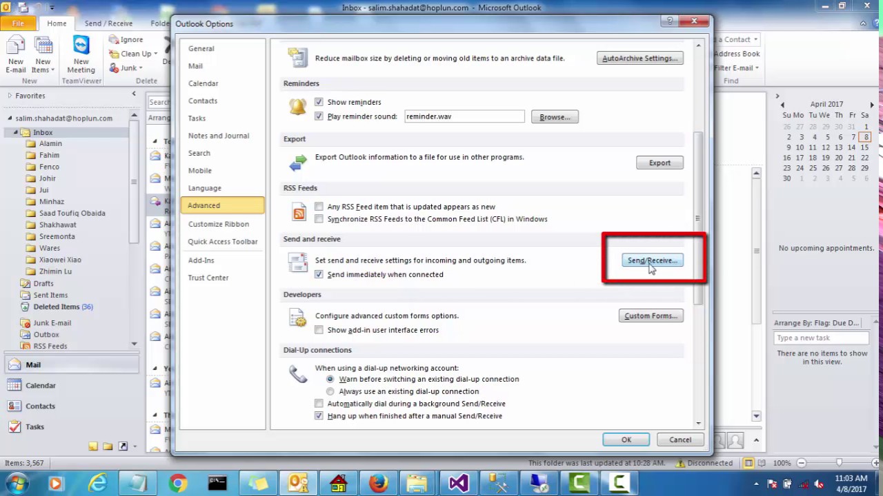 How to set automatically Send/Receive on Outlook