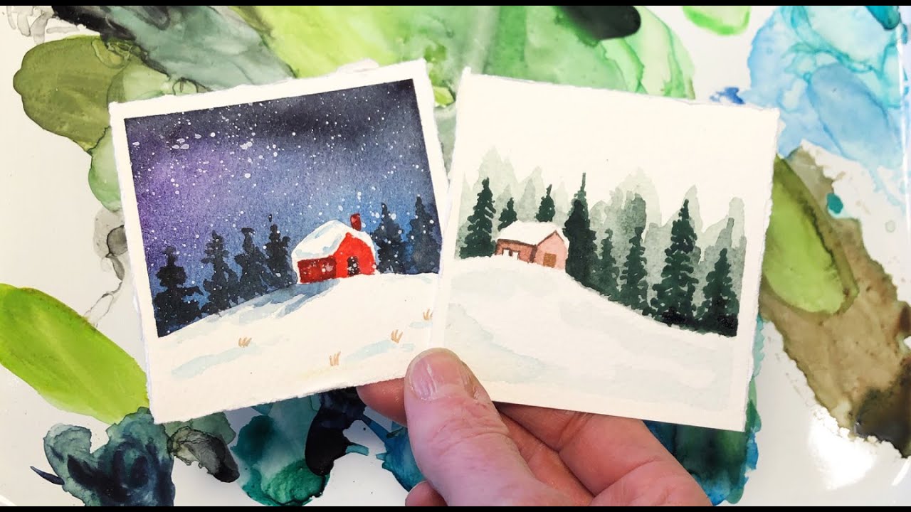Watercolor Painting Tutorial /Mini Monday Madness #12 / Day & Night Winter Cabin/ Step by Step