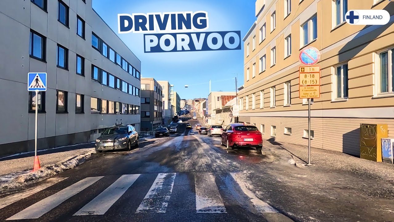 Driving icy roads in Porvoo Finland Winter