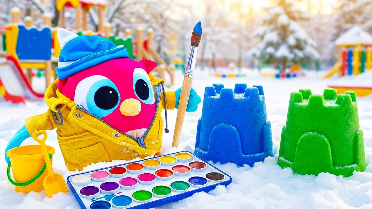 Совёнок Хоп Хоп лепит цветные фигурки из снега ❄️ Зимние игры для детей