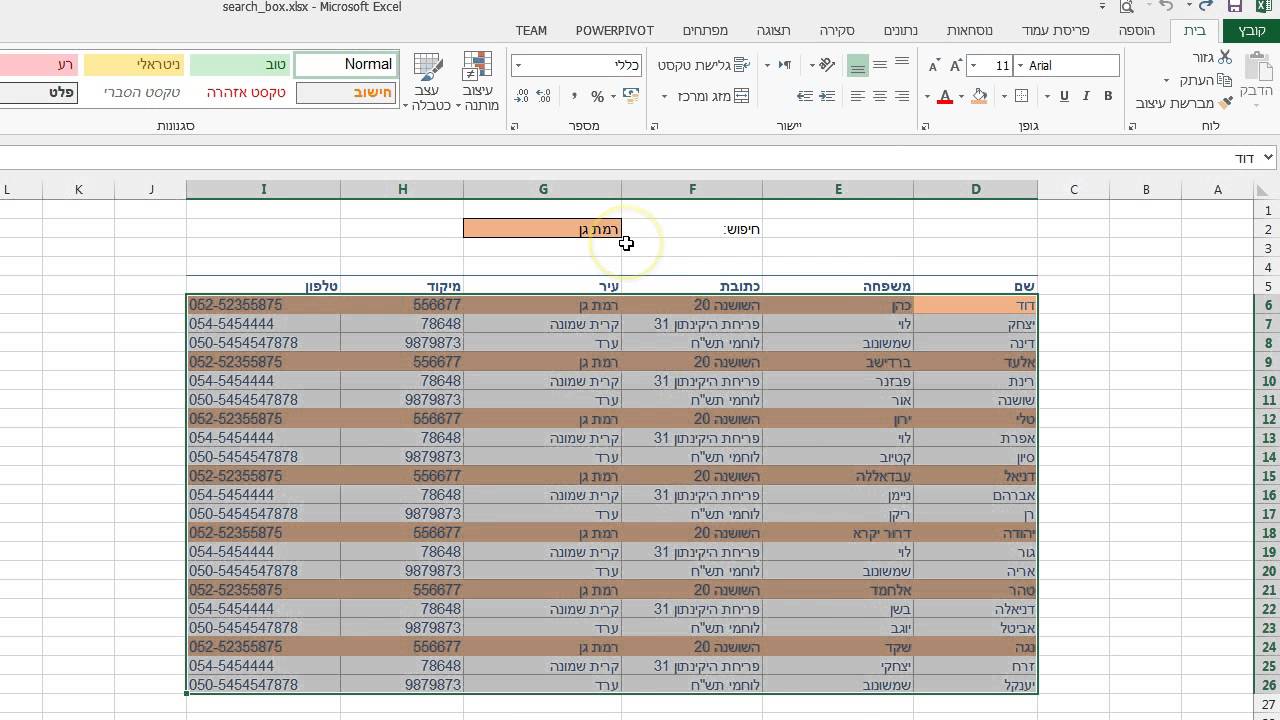 איך ליצור תיבת חיפוש ב Excel ?