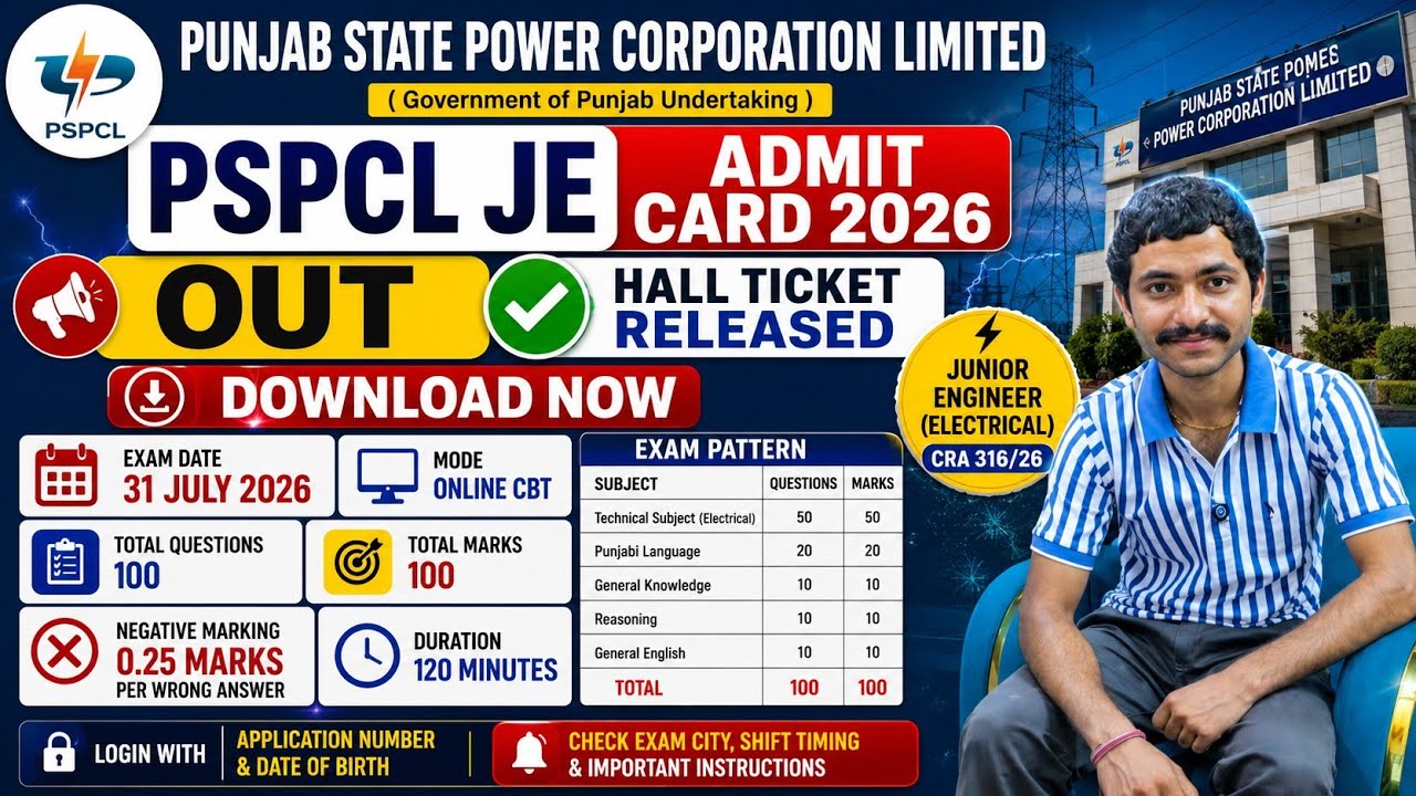 PSPCL JE Admit Card 2026 Out | How to Download Punjab State Power Corporation Limited JE Admit Card