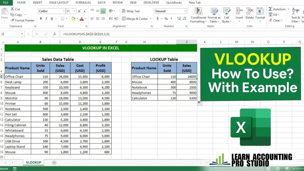 How to use VLOOKUP Formula in Ms Excel l VLOOKUP in Excel Tutorial l Learn Accounting Pro Studio