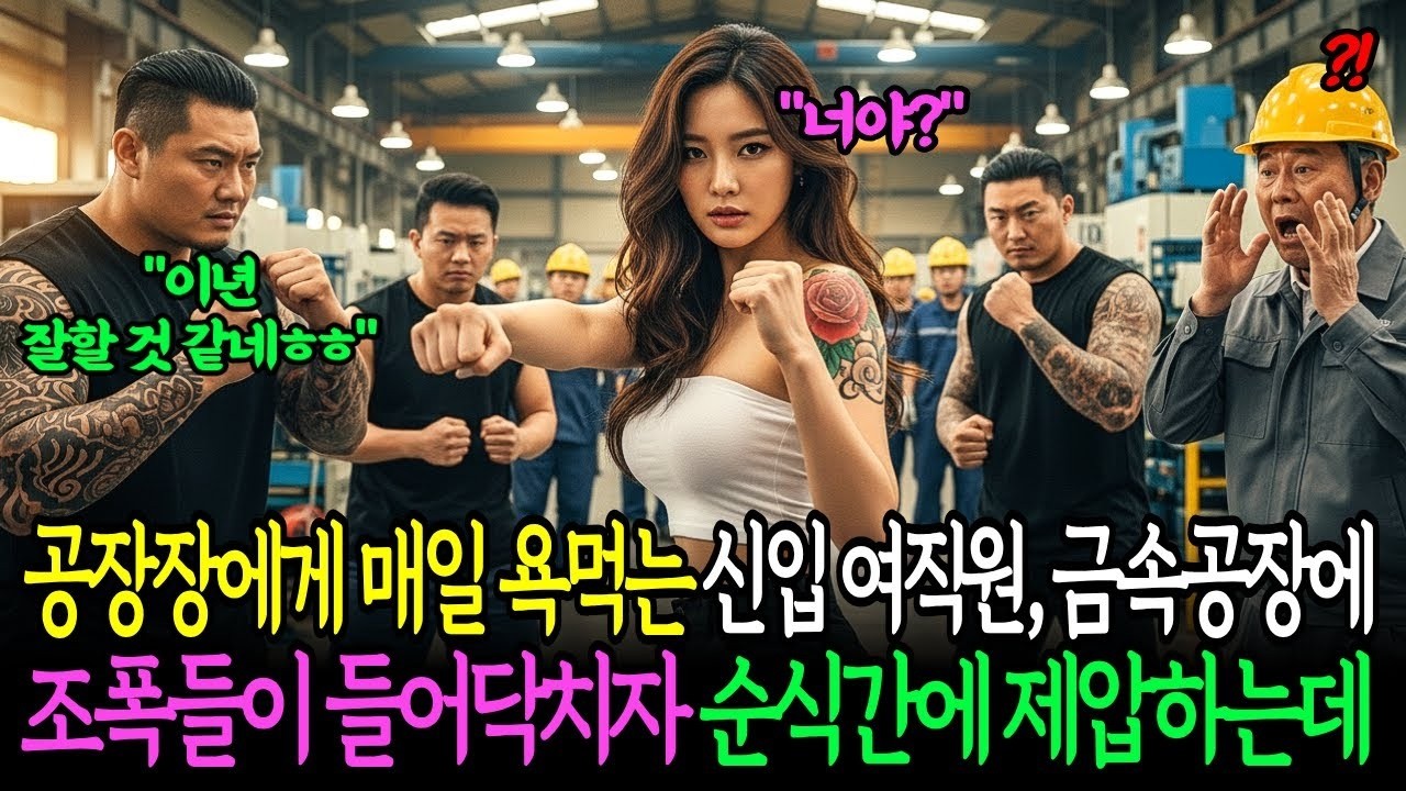 장장에게 매일 욕먹는 신입 여직원, 금속공장에 조폭들이 들어닥치자 순식간에 끝내버리는데      조폭제압 노후사연