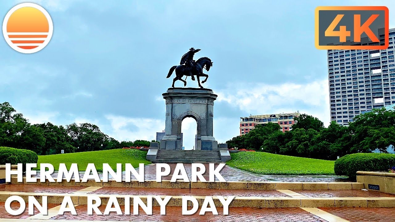 🇺🇸[4K] Hermann Park, Houston, Texas! ☔ A rainy day walk in the park.