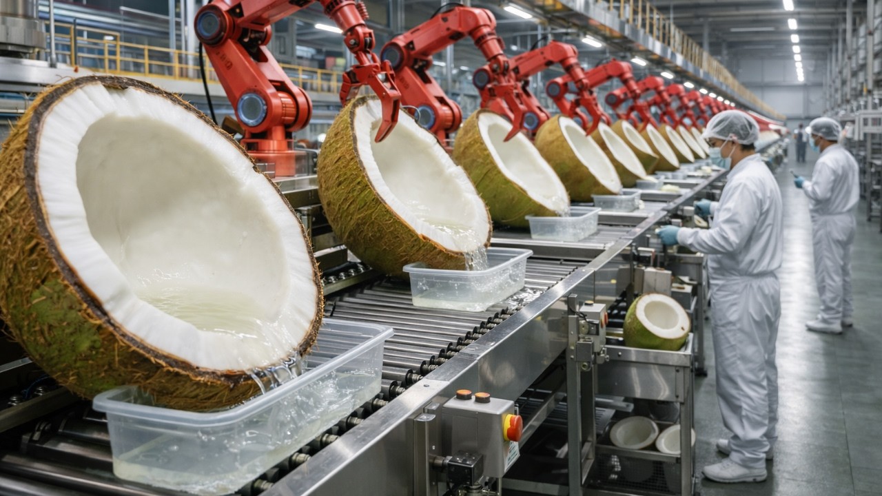 How Packaged Coconut Water Is Made | Full Factory Production Line