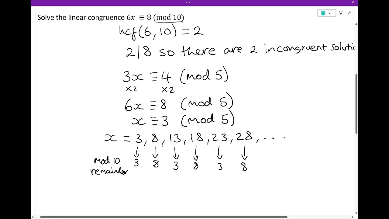 OCR FM A-Level Additional Pure: Solving Linear Congruences with Multiple Incongruent Solutions