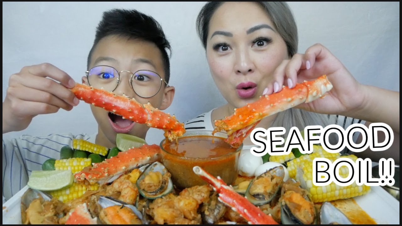 SEAFOOD BOIL *King CRAB Legs, Mussel, Soft Boil Eggs, Shrimp & sweet Corn Mukbang | N.E Let's Eat