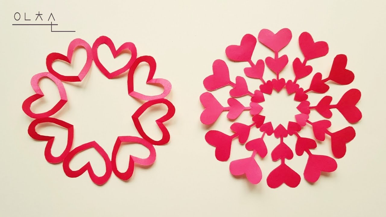 하트 만들기/ 색종이로 연결된 하트 오리기/ Making hearts connected by colored paper/ heart cutting