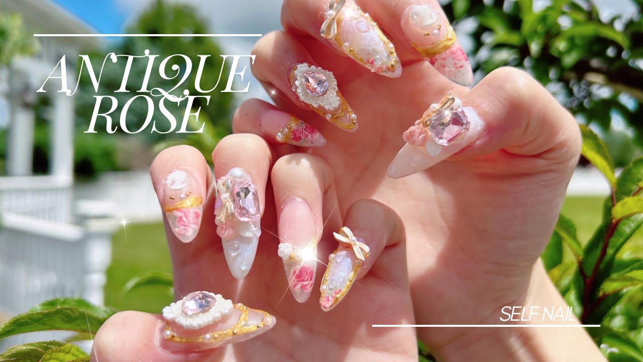 [cc] self nail | 🌹 Antique Rose 🪞nail art at home, Nail tip (gelx) extension, ASMR
