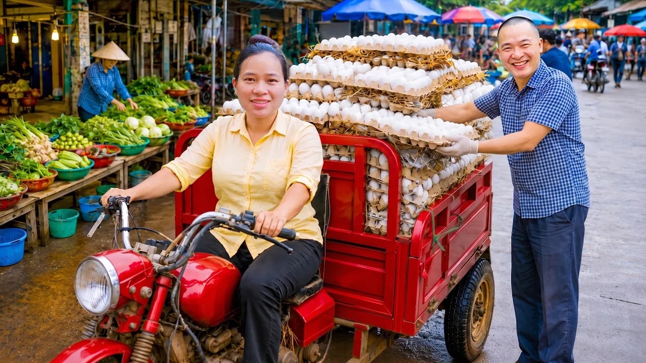 Harvesting Tons of Chicken Eggs from the Farm - Transport by Truck to Sell at Countryside Market