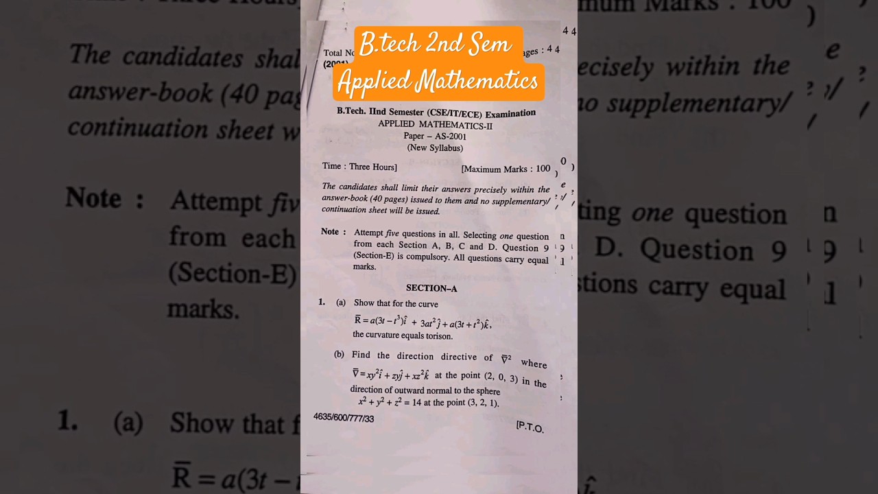 Applied Mathematics-II👍 B.tech/BSc 1st Sem Examination