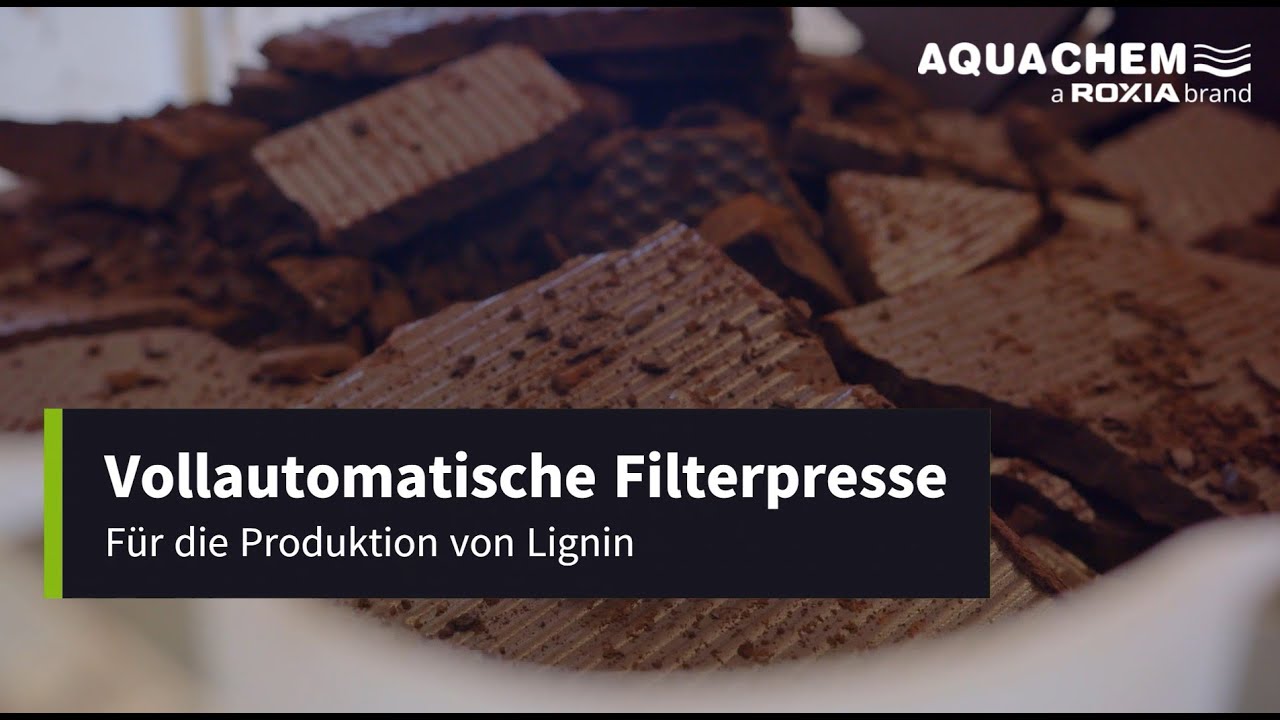 Vollautomatische AQUACHEM Filterpresse, integriert in den Produktionsprozess von Lignin.