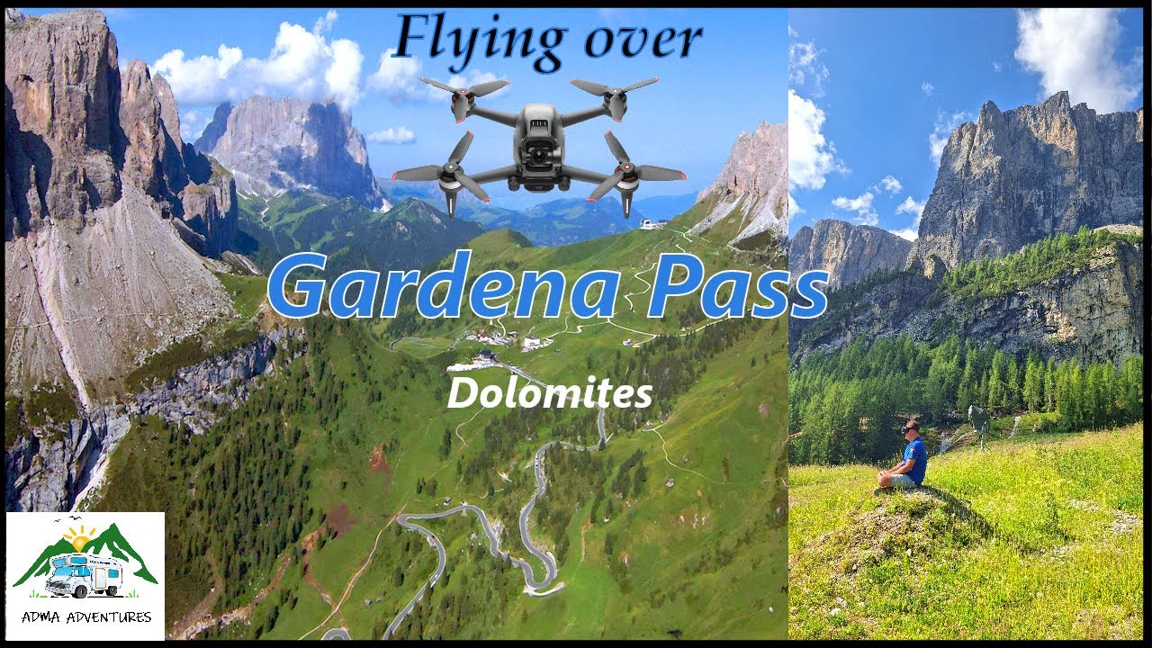 Flying over Gardena Pass - Dolomites in Italy