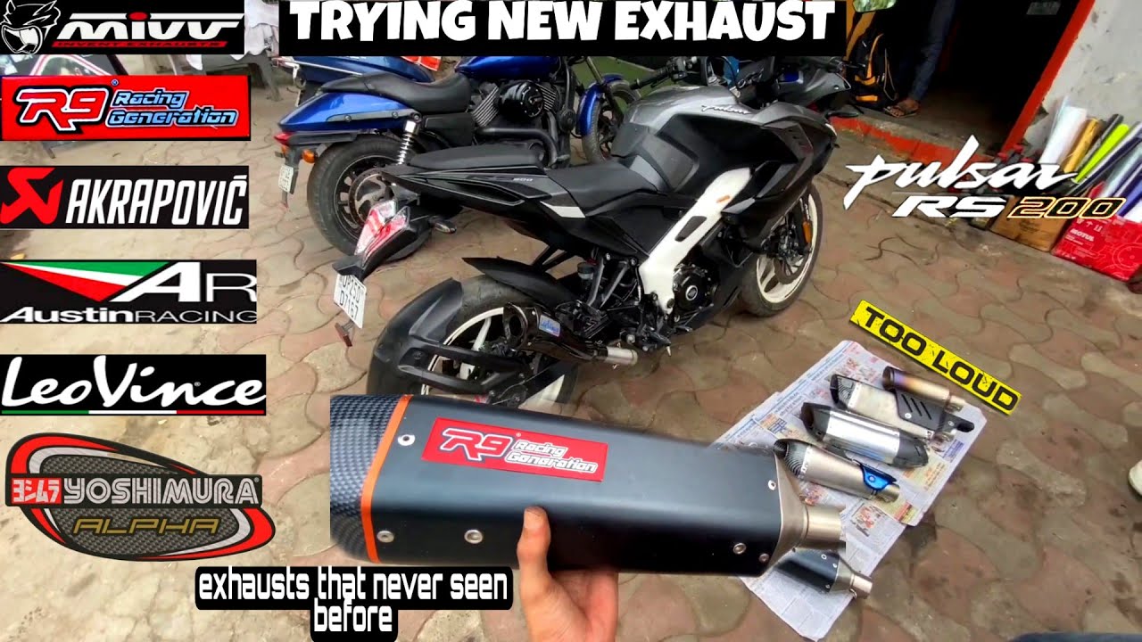 Trying new exhausts on bajaj pulsar rs200 bs6| Austin racing, akrapovic, yoshimura alpha, r9 etc
