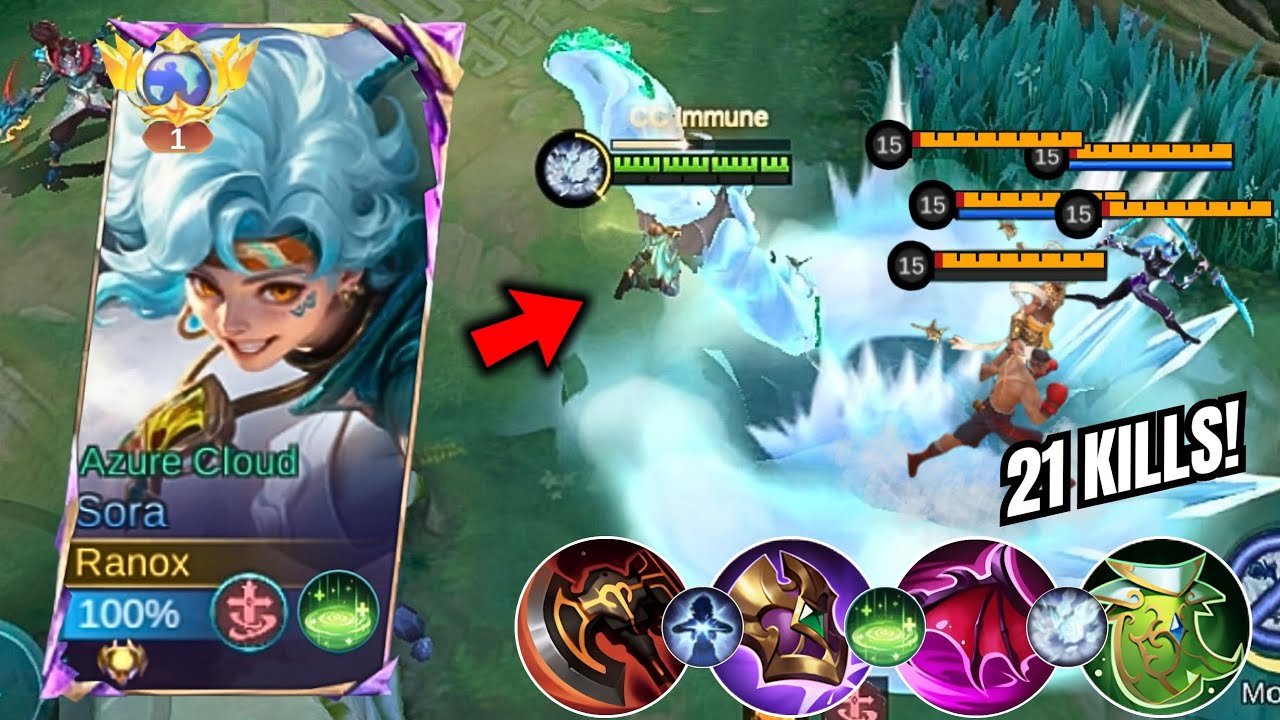 INSANE LIFESTEAL!! 🔥 SORA TOP GLOBAL SUSTAIN META BUILD! (sora gold lane) - Mobile Legends