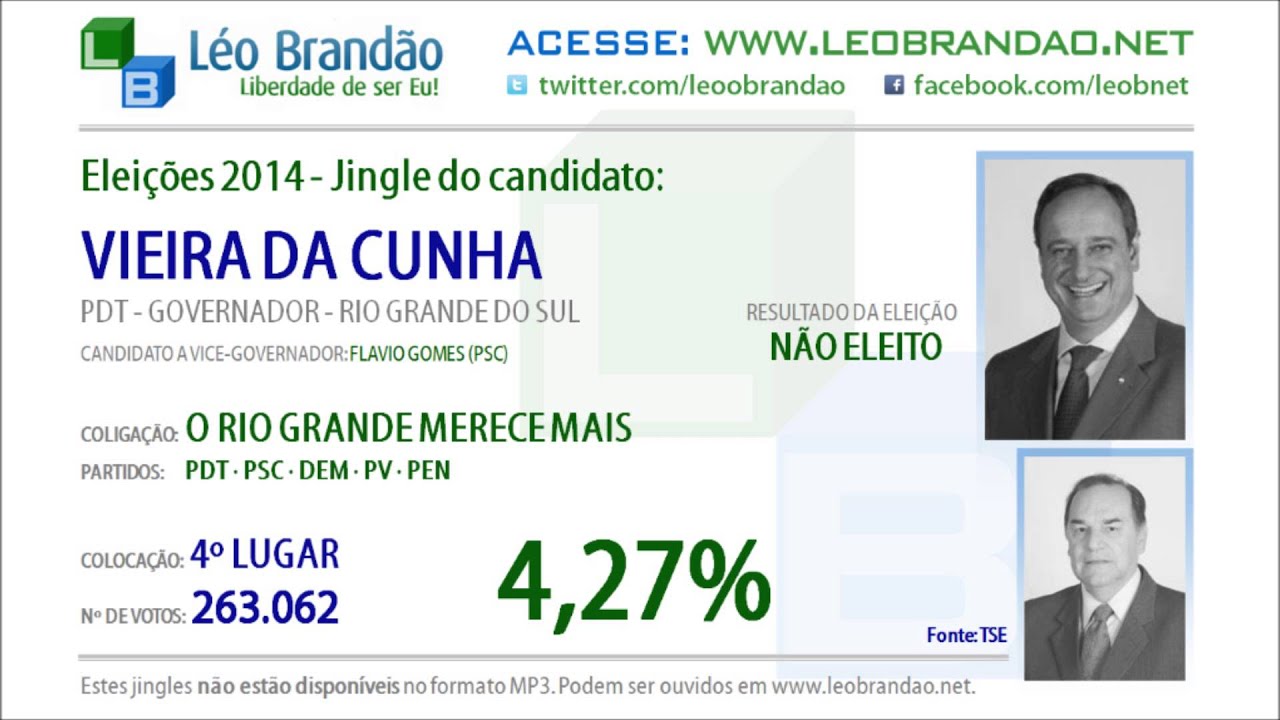 Jingles Eleições 2014 - Vieira da Cunha - PDT - leobrandao.net