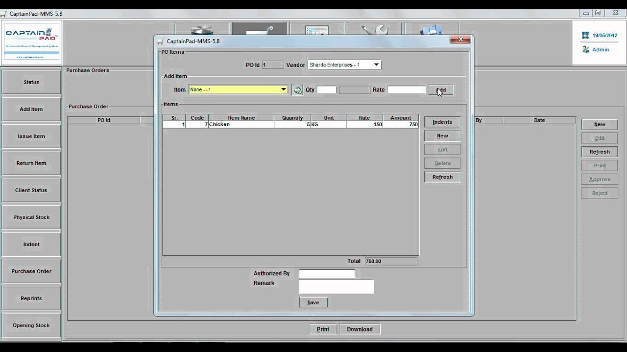 Restaurant Management Software, Issue The Purchase Order