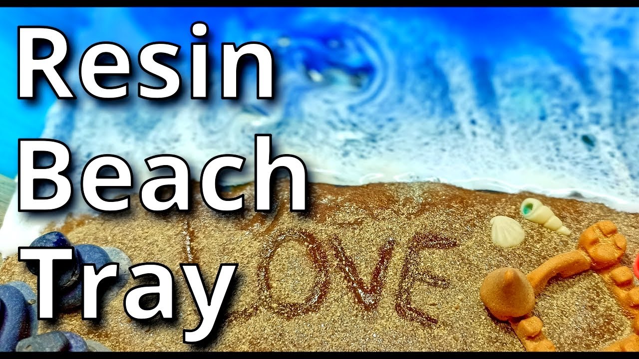 #215 Beach RESIN ART Tray with REAL SAND with WAVES and a Cute Polymer CLAY CASTLE