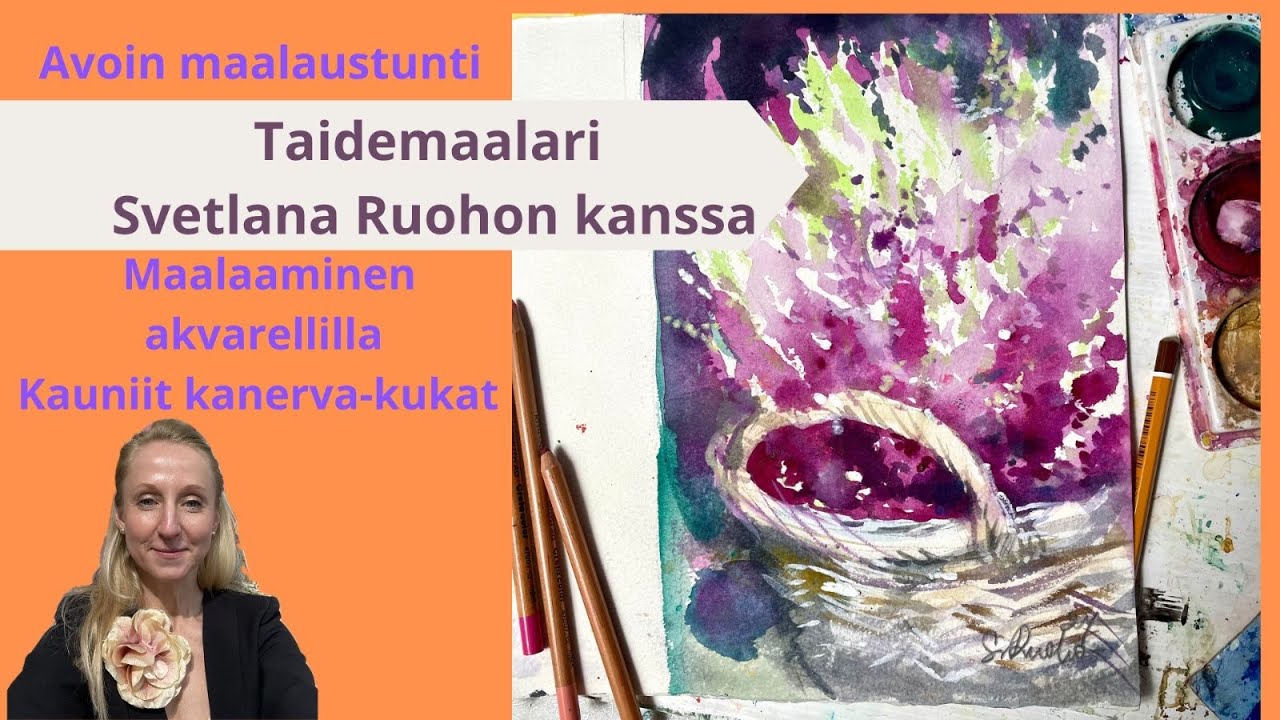 Maalaaminen akvarellillaKauniit kanerva-kukat