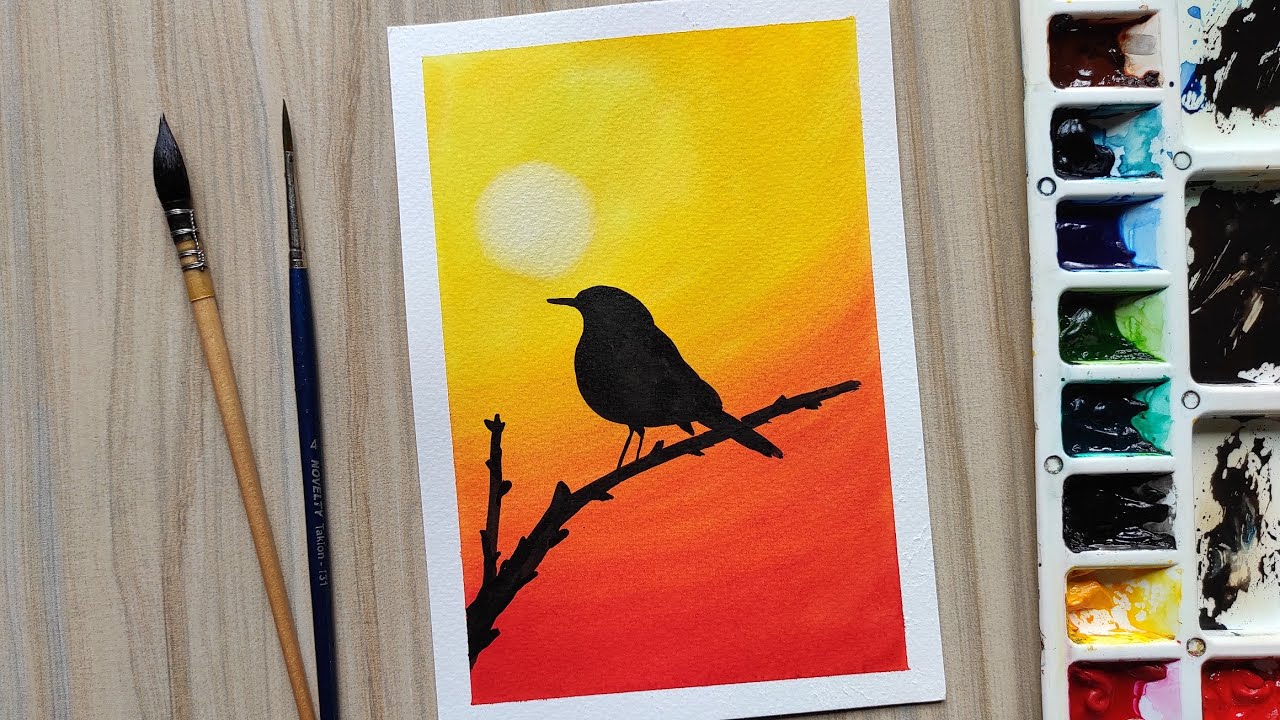 Easy Watercolor Painting - Sunset Bird | Paint with David | watercolor for beginners |