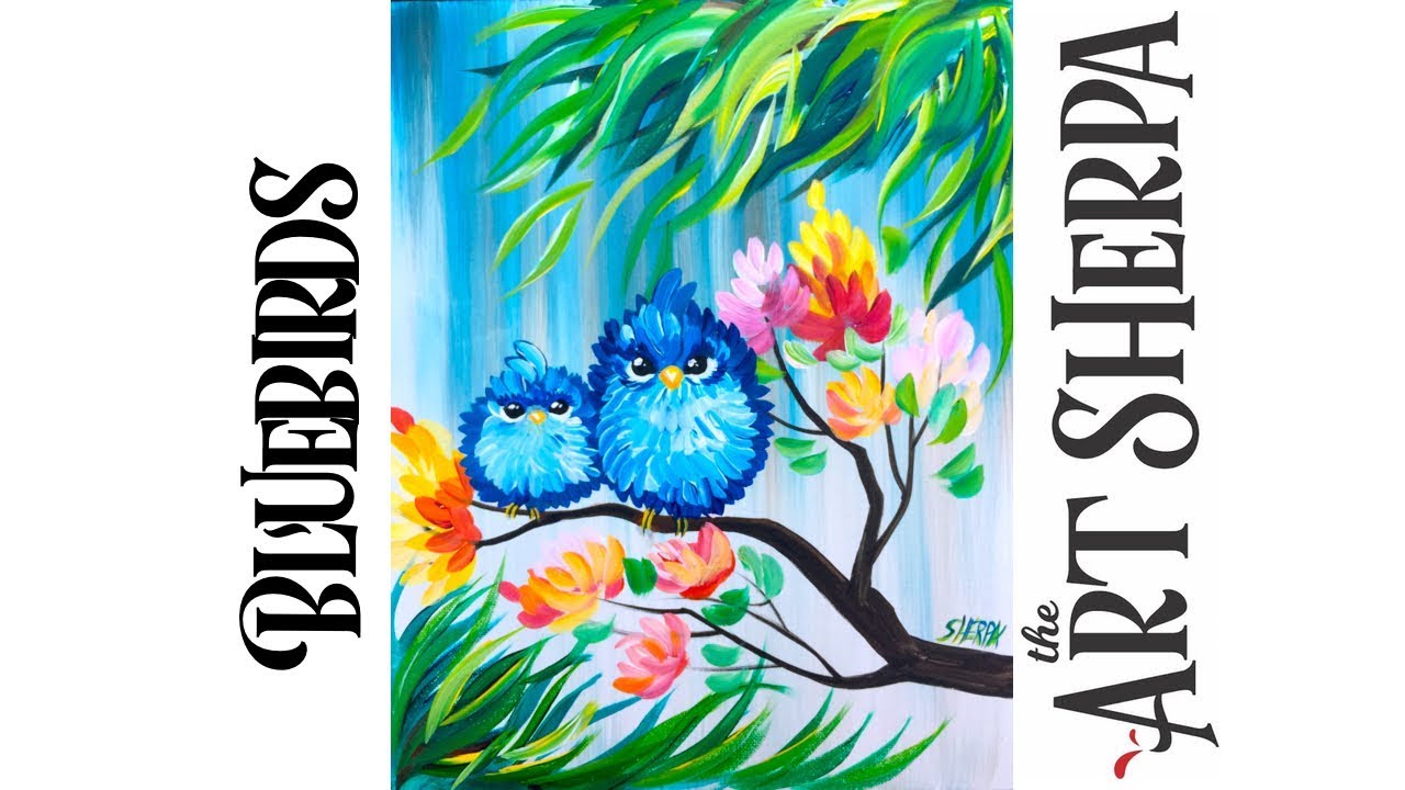 Easy acrylic painting Happy Blue bird mama and Baby with flowers #playlive #derpsquad | TheArtSherpa